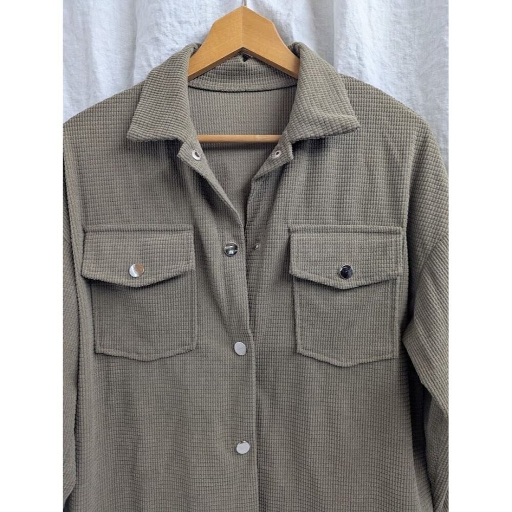 Emery Rose women's small long sleeve super soft button up waffle shacket F11 - Picture 2 of 7